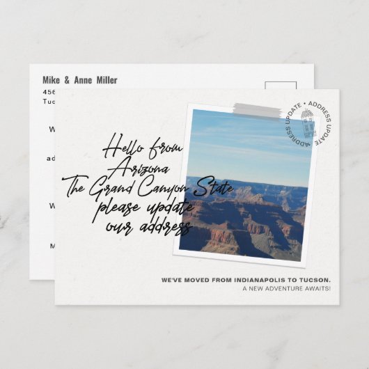 アリゾナ州の目的地の移動案内 インビテーションポストカード (正面/裏面)