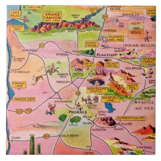 アリゾナ州の絵葉書地図のセラミックタイル タイル (正面)