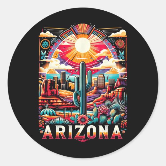 アリゾナ州シャツアズレトロデザートカボスファミリー ラウンドシール (正面)