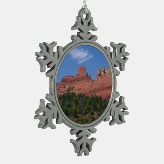 アリゾナ州セドナの蒸気船ロック写真 スノーフレークピューターオーナメント (左)