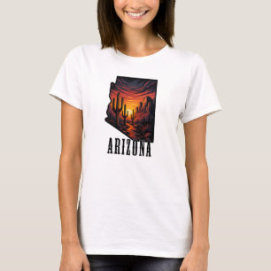 アリゾナ州タトゥースタイルデザートサンセットサボットサボテン Tシャツ