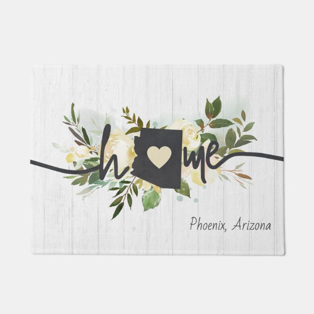 アリゾナ州パーソナライズされたユアホームシティ素朴 ドアマット (正面)