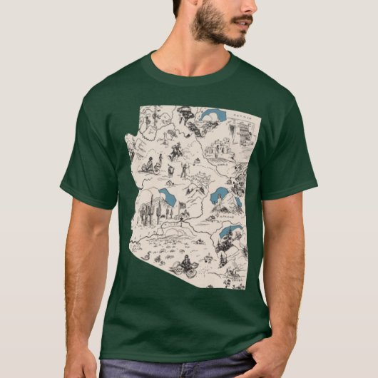 アリゾナ州ビンテージ絵画地図 Tシャツ (正面)