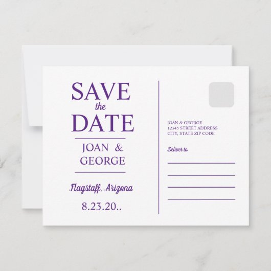 アリゾナ州フラッグスタッフの旅行ポストカード セーブザデート (裏面)
