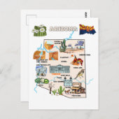 アリゾナ州マップと観光客先 ポストカード (正面/裏面)