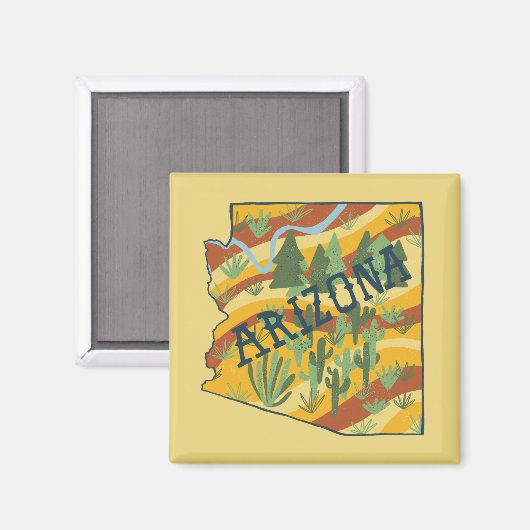 アリゾナ州マップイラストレーション マグネット (正面/裏面)