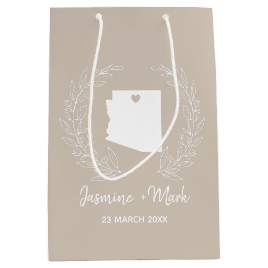 アリゾナ州マップ目的地の結婚式の好意   ミディアムペーパーバッグ (正面)