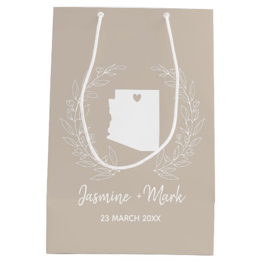 アリゾナ州マップ目的地の結婚式の好意   ミディアムペーパーバッグ (裏面)