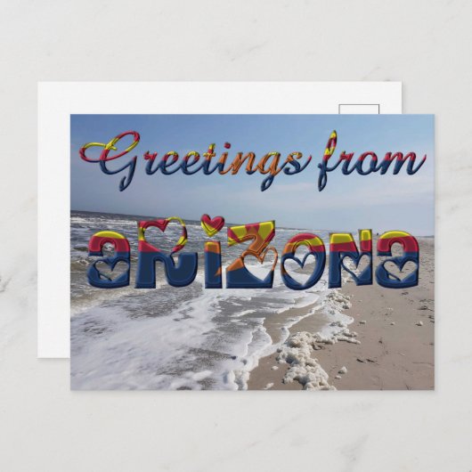 アリゾナ州旗ハートUSAからの挨拶 ポストカード (正面/裏面)