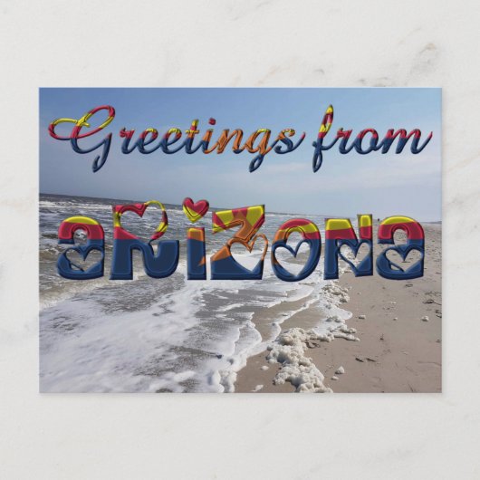 アリゾナ州旗ハートUSAからの挨拶 ポストカード (正面)
