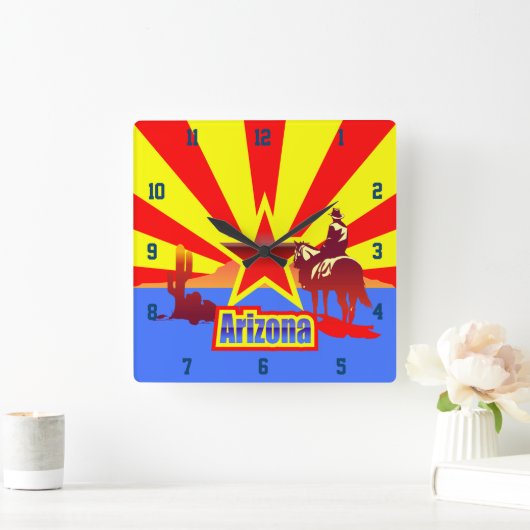 アリゾナ州旗ヴィンテージイラストレーション スクエア壁時計 (ホーム)