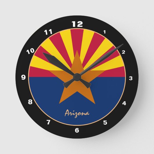アリゾナ州旗&アリゾナトレンディーファッション/デザインUSA ラウンド壁時計 (正面)