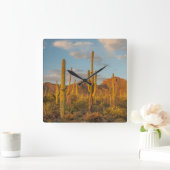 アリゾナ州日没時サグアロ·サボテン スクエア壁時計 (ホーム)