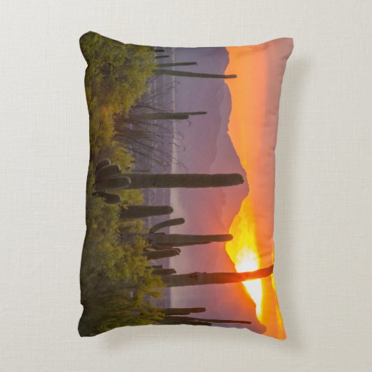 アリゾナ州砂漠のサボテンの夕焼け アクセントクッション (裏面(縦))