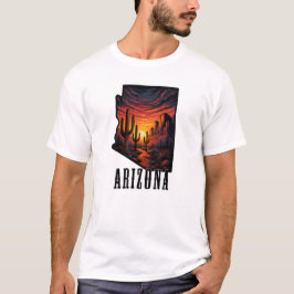 アリゾナ州 タトゥースタイル 砂漠の夕日 サボテン Tシャツ