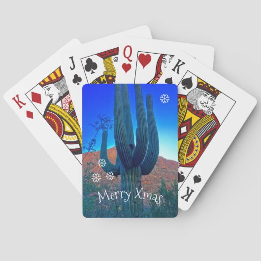 アリゾナ砂漠のサボテンのクリスマスをパーソナライズ トランプ (裏面)