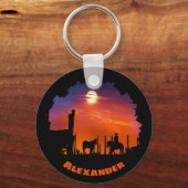 アリゾナ砂漠の夜カウボーイトレイルのキーリング キーホルダー (正面)