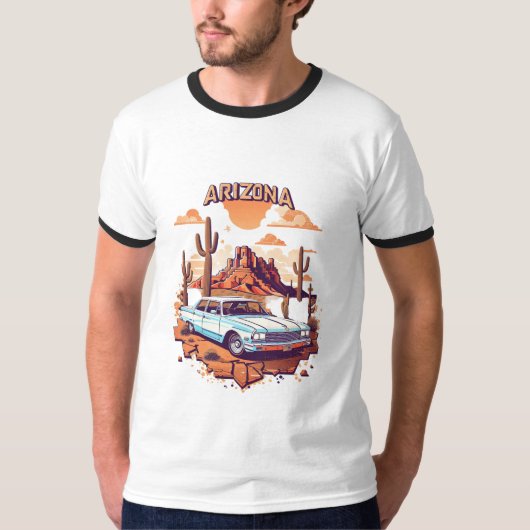 アリゾナ砂漠の雰囲気 ビンテージカーTシャツデザイン Tシャツ (正面)