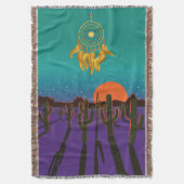 アリゾナ砂漠アットナイトと金ゴールドドリームキャッチャー スローブランケット (正面縦)