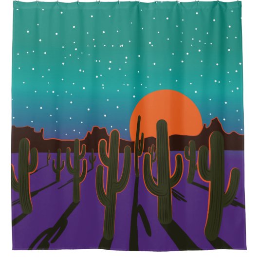 アリゾナ砂漠サグアーロサボスの夜 シャワーカーテン (正面)