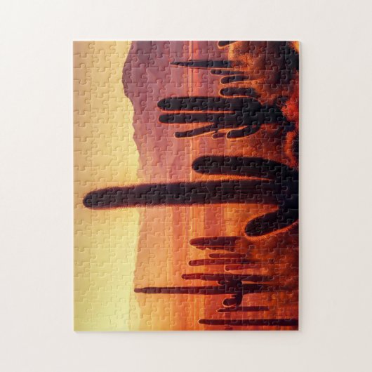 アリゾナ砂漠サボテンの夕日 ジグソーパズル (縦)