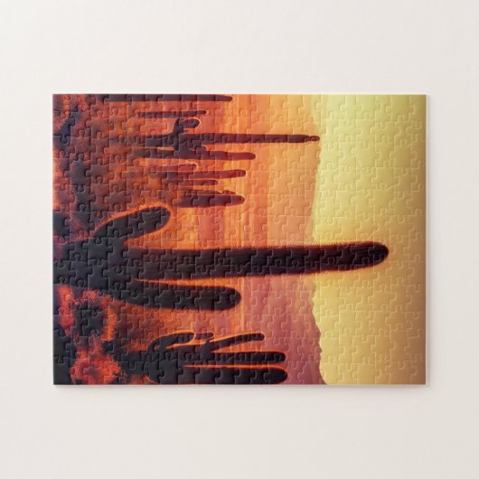 アリゾナ砂漠サボテンの夕日 ジグソーパズル (横)