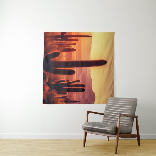 アリゾナ砂漠サボテンの夕日 タペストリー (インサイチュ(横))