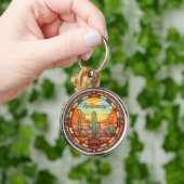 アリゾナ砂漠サボテンの水色 キーホルダー (手)