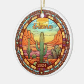 アリゾナ砂漠サボテンの水色 セラミックオーナメント (左)