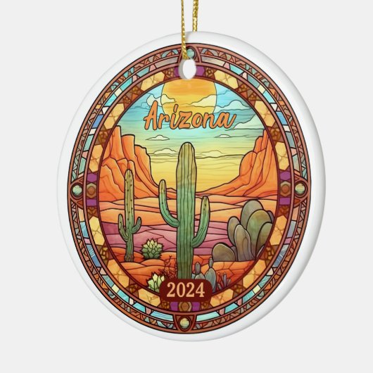 アリゾナ砂漠サボテンの水色 セラミックオーナメント (左)