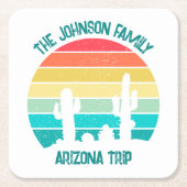 アリゾナ砂漠サボテンパーソナライズされたサンセット スクエアペーパーコースター (正面)