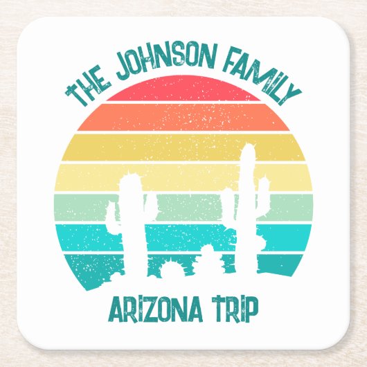 アリゾナ砂漠サボテンパーソナライズされたサンセット スクエアペーパーコースター (正面)