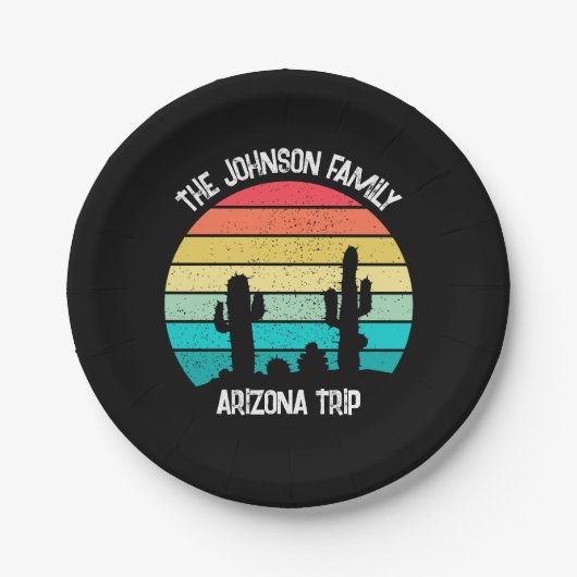 アリゾナ砂漠サボテンパーソナライズされたサンセット ペーパープレート (正面)