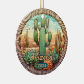 アリゾナ砂漠サボテンフェイクステンドグラス セラミックオーナメント (右)