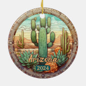 アリゾナ砂漠サボテンフェイクステンドグラス セラミックオーナメント (裏面)