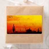 アリゾナ砂漠サンセットイエローレッドオレンジサボテン ラベル (インサイチュ)