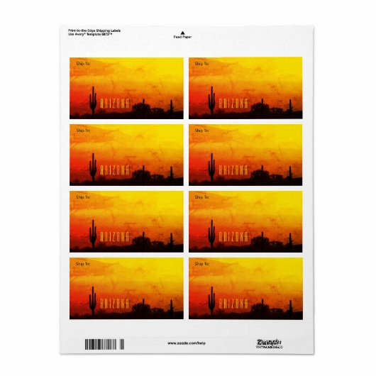 アリゾナ砂漠サンセットイエローレッドオレンジサボテン ラベル (フルシート)