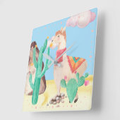 アリゾナ砂漠 ラマ サボテンの花 自然 スクエア壁時計 (傾斜)