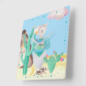 アリゾナ砂漠 ラマ サボテンの花 自然 スクエア壁時計 (傾斜)