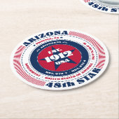 アリゾナ赤白青タイポグラフィ ラウンドペーパーコースター (アングル)