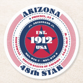 アリゾナ赤白青タイポグラフィ ラウンドペーパーコースター