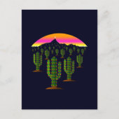 アリゾナ・サグアーロ・サボテン夕日のクリスマスライト シーズンポストカード (正面)