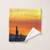 アリゾナ·サンセット/ブライトオレンジ/カクタス·シルエット バスタオルセット (ウォッシュタオル)