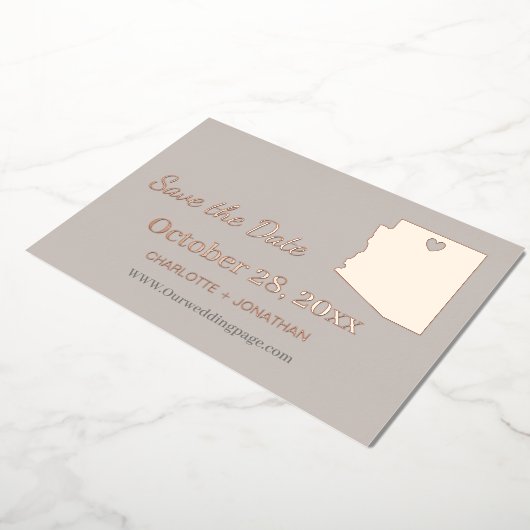 アリゾナ 結婚式 Save The Date ローズゴールド 箔招待状 (回転した状態)