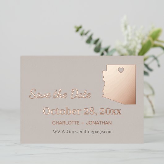 アリゾナ 結婚式 Save The Date ローズゴールド 箔招待状 (立ち正面)