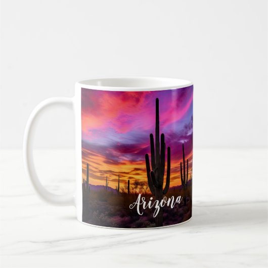 アリゾナSaguaro Cactus南西デザートサンセット コーヒーマグカップ (左)