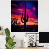 アリゾナSaguaro Cactus南西デザートサンセット ポスター (ホームオフィス)