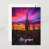 アリゾナSaguaro Cactus南西デザートサンセット ポストカード (正面/裏面)