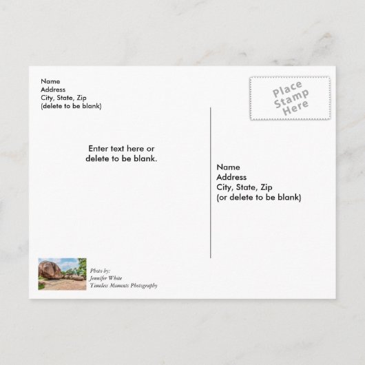 アリゾンロック州立公園感謝カード ポストカード (裏面)