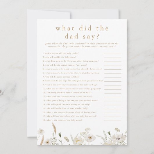 アリッサ なんてパパは言った？ベビーシャワーゲームカード 招待状 (正面)